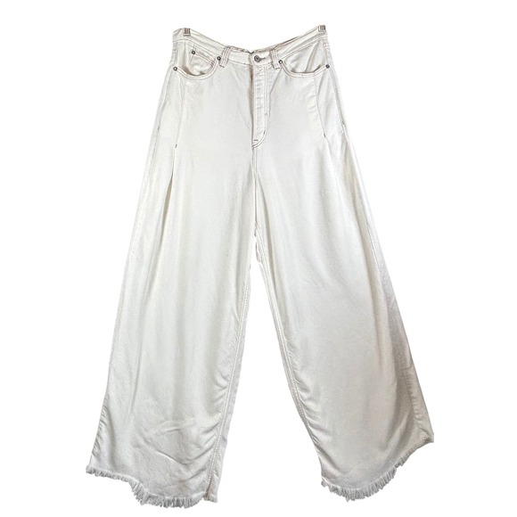 We The Free Wide Leg Jeans Cream Frayed Hem High Rise Boho Women's Size 31 - Picture 1 of 15